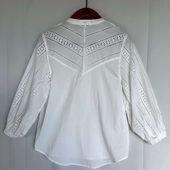 Maye The Fleur Cotton White Eyelet Embroidered 3/4 Ballon Sleeve Blouse Small - Picture 11 of 14